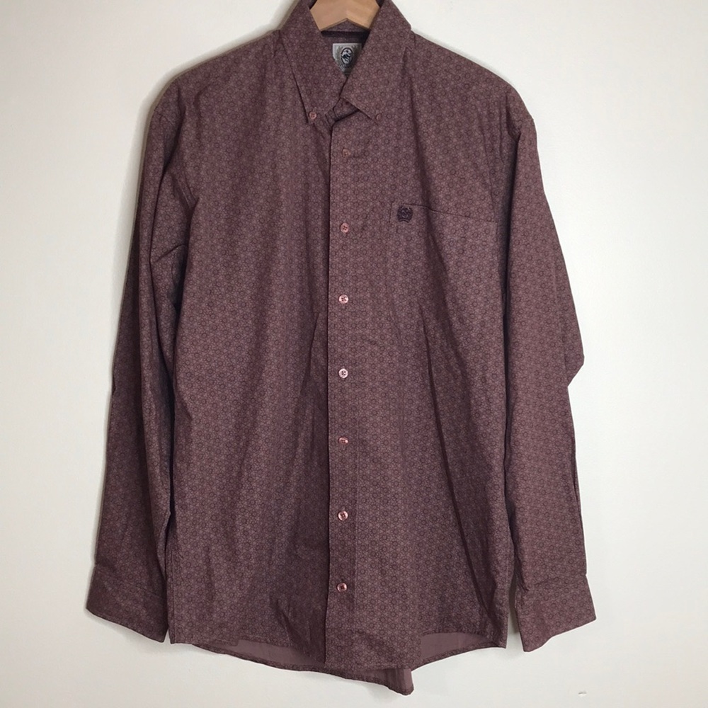 Cinch mens long sleeve button down geo print shirt size small‎